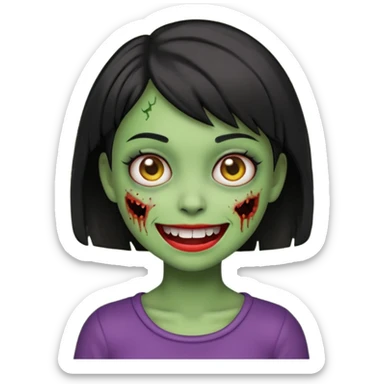 Emoji zombie girl verde com cabelo preto curto com uma expressão normal sticker