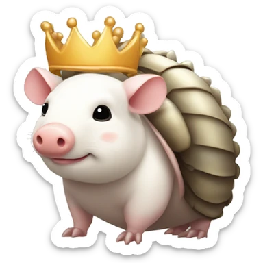  white piebald chubby round armadillo pig panda centipede armadillo wearing a crown sticker