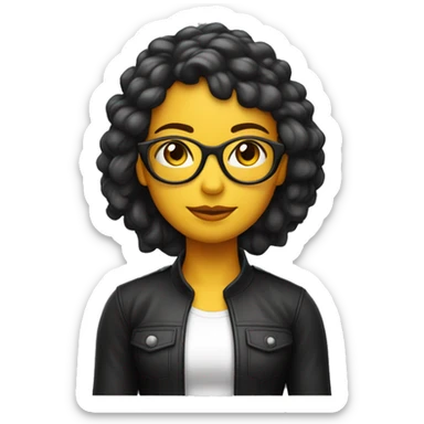 Chica moreita,pelo largo negro risado, lentes de leer redondos, cuerpo entero sticker