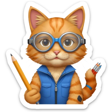 cat with pencil with blue goggles sticker