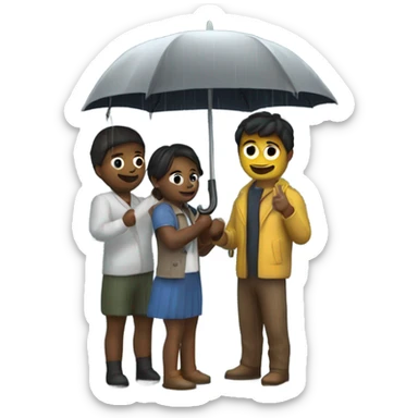 4 friends with umbrella playing with a ship in the rain sticker