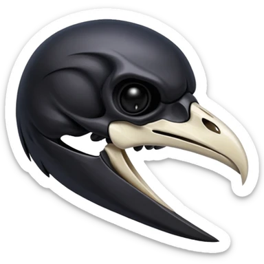 Raven skull with sharp beak, dark gothic emoji, polished bone texture, iOS style sticker