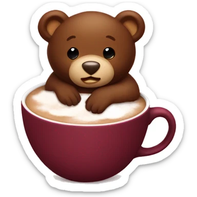 Baby bear inside of a cup of hot cocoa. Burgundy colored cup.  sticker