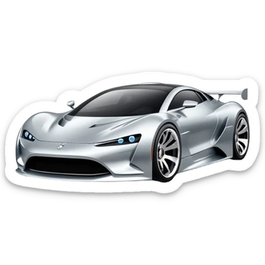 A low-profile futuristic car emoji made of polished silver chrome, wide body stance, smooth aerodynamic shape, glossy metallic surface, soft reflections, luxury swag aesthetic, minimal details, iOS emoji style, centered on clean white background, studio lighting sticker