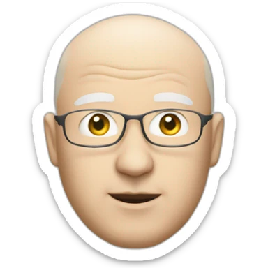 Jakob Nielsen the usability consultant, with bald top head hair on side of head sticker