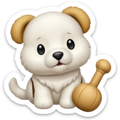 Buchón maltés blanco con un hueso de peluche en la boca que ponga Toby sticker