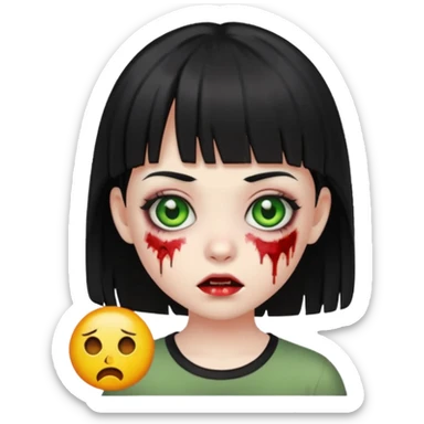 girl zombie with black hair and short bangs emoji sticker