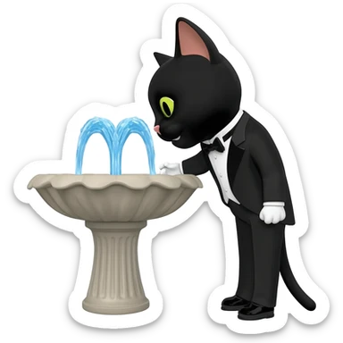 tuxedo cat drinking from fountain sticker