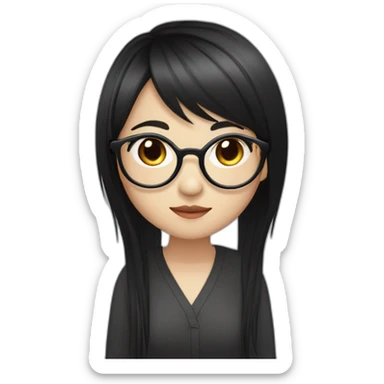 Chinese girl-Light skin - long straight black hair - bangs - Rimless glasses - Ruiyang - Neutral - Dark pupils - High nose - drooping mouth - Dark clothes - Rational - confident sticker