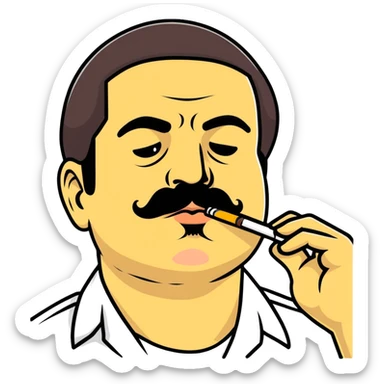 El Chapo Guzman with mustache smoking a marijuana joint sticker