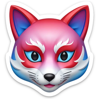 Mascara Kitsune Azul, Vermelho e Rosa degrade sticker