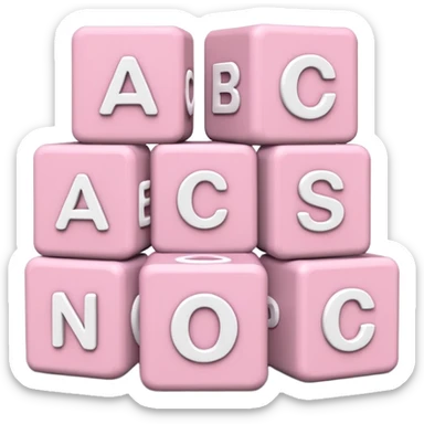Light pink and white toy alphabet blocks stacked with different letters sticker