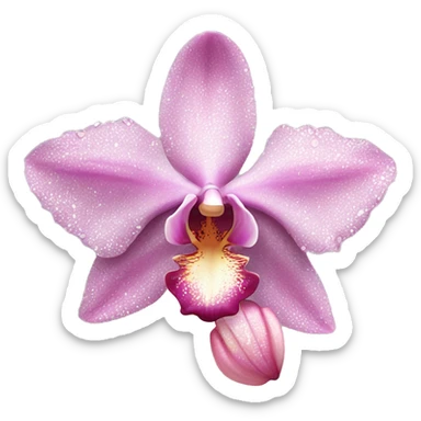 Orchid "A luxurious pastel pink orchid with perfectly detailed petals, a glowing core, and faint glitter trailing off its edges." sticker