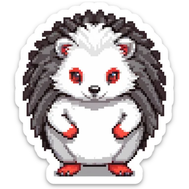 black hedgehog with red accents and white chest fur, defensive stance in a neon-lit industrial environment, metallic surfaces, intense expression sticker