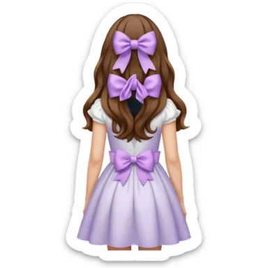 long wavy brown hair from behind with a medium lilac bow sticker