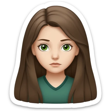 Девушка, светлая шатенка с длинами волосами, лет 18 с серо зелёными глазами по темнее с более серьезным лицом  sticker