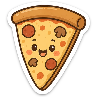 happy slice of pizza with a face, cheerful and cute, general style sticker