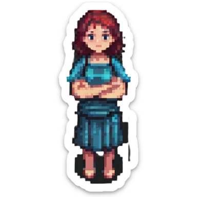 a woman crossing her arms, pixel art style sticker