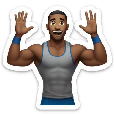 Gym bro happy with raised hands sticker