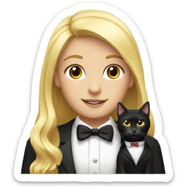 blonde girl with black tuxedo cat sticker