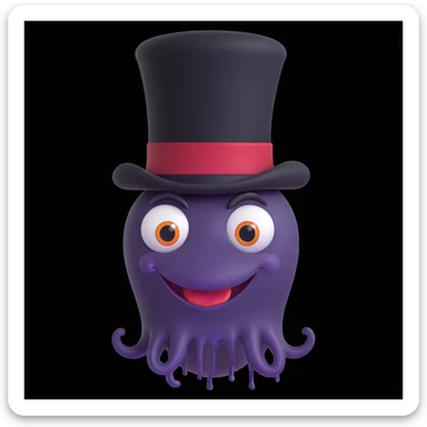 A whimsical, cartoonish 'goop' creature wearing a Victorian gentleman's black top hat, melting slightly over the brim, with expressive eyes peeking out. sticker