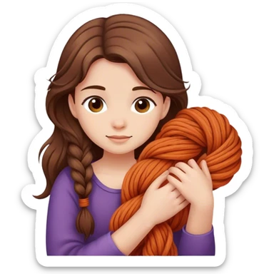 A girl with brown hair hugging a skein of yarn  sticker