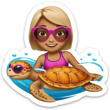 See Turtle wearing  swimsuit and sun glasses in love sticker