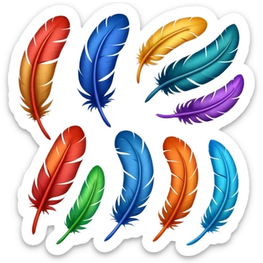 Different colored feathers different sizes upside down right side up curled straight floating ￼ sticker