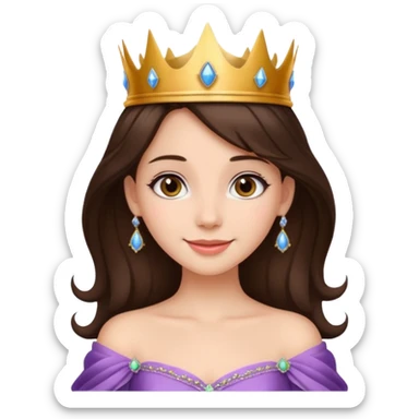 a beautiful brunette hair princess, wear a crown, wearing a gown with elegant piercing and smile gently  sticker