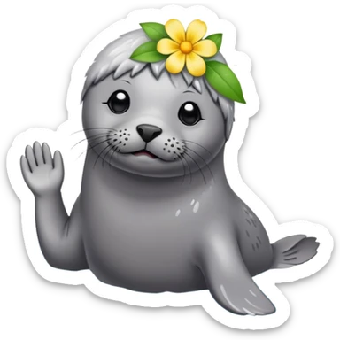 Seal on the beach with flower on the head sticker