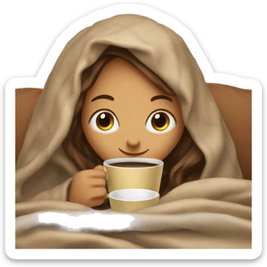 girl inside a blanket sipping coffee eyes closed sticker