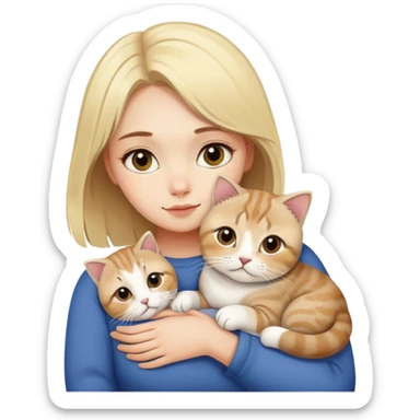 blonde girl  snuggling 3 color 1 scottish fold cat  sticker