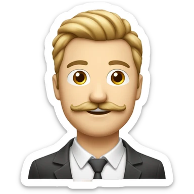 Un visage d’un homme blanc, cheveux couleur blond foncé avec moustache couleur châtain bien taillée, coiffé en arrière sticker