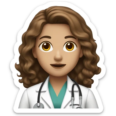 Female brown eyes long brown wavy hair doctor  sticker