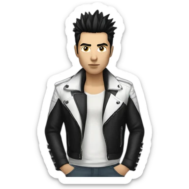 Punk male,dark hair, with white leather jacket sticker
