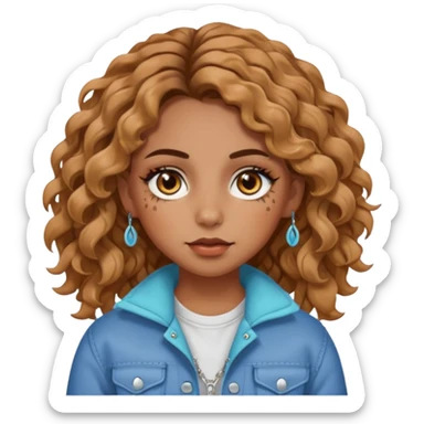 girl with wavy hair, almond shaped eyes, birthmark near her eye, tan, with lots of swag, cool, piercings  sticker