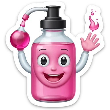Smiling freaky baby oil bottle pink sticker