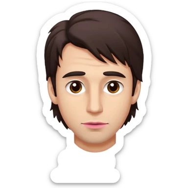 Handsome white man with big brown eyes thin pink lips long nose and dark brown messy hair cover his forhead sticker