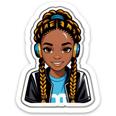 Black teen girl DJ with braids sticker