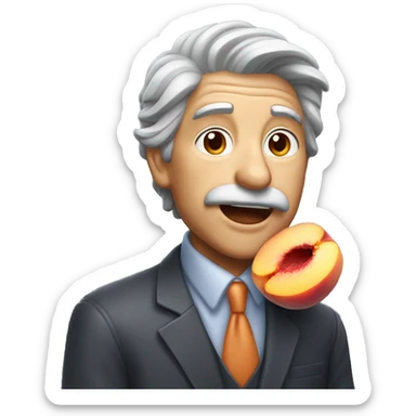 Gray haired man licking peach sticker