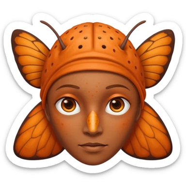 a moth head with orange antennas, slightly brown head and orange freckles on the forehead sticker