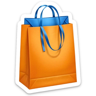 orange paper bag with blue ribbon sticker