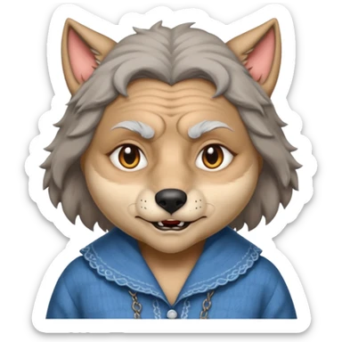 The big bad wolf is wearing Grandma's clothes, yet its face still looks like a wolf's. sticker