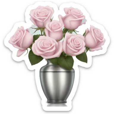 Pale pink roses in silver vase sticker