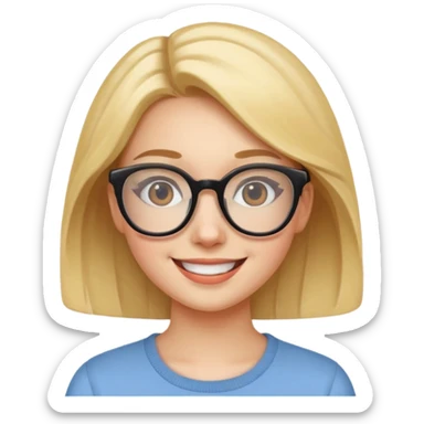 young woman wearing glasses, cute and bright feeling, iPhone emoji style sticker