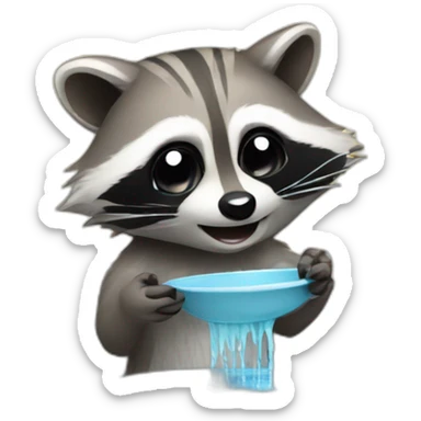 raccoon washes a plate in the sink sticker