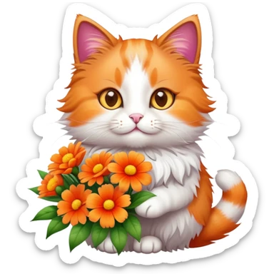 A cute cat holding a lot of flowers sticker