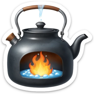 a small pot or kettle filled with water placed on fire, the water is boiling intensely with visible steam and bubbles rising, bright lighting, clean white background



 sticker