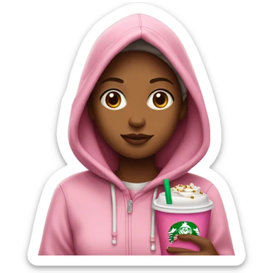 girl in hoodie with jewelry with pink starbucks sticker