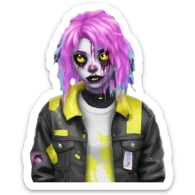 .Zombie_ wearing punk clothes Vaporwave black holographic oilslick zombie unicorn yellow caution tape sticker